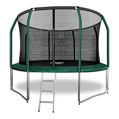 Батут премиум ARLAND 12FT с внутренней страховочной сеткой и лестницей (Dark green)